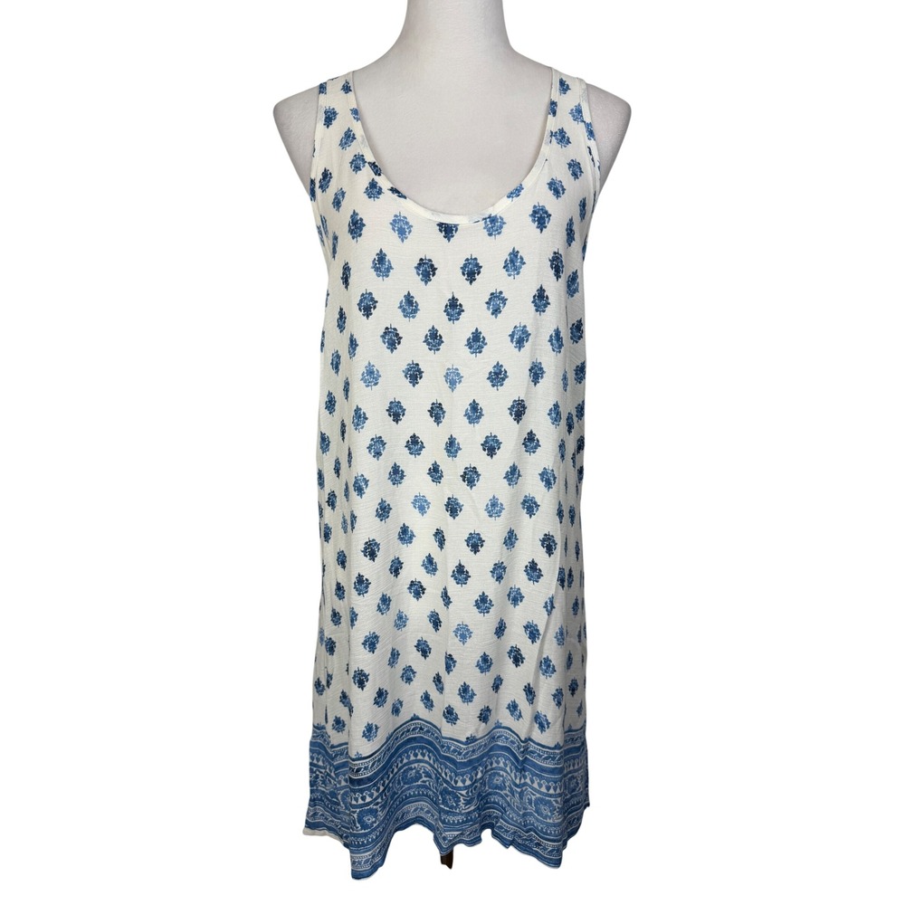 Portocruz Womens Dress M White Blue Block Print Racerback 632223